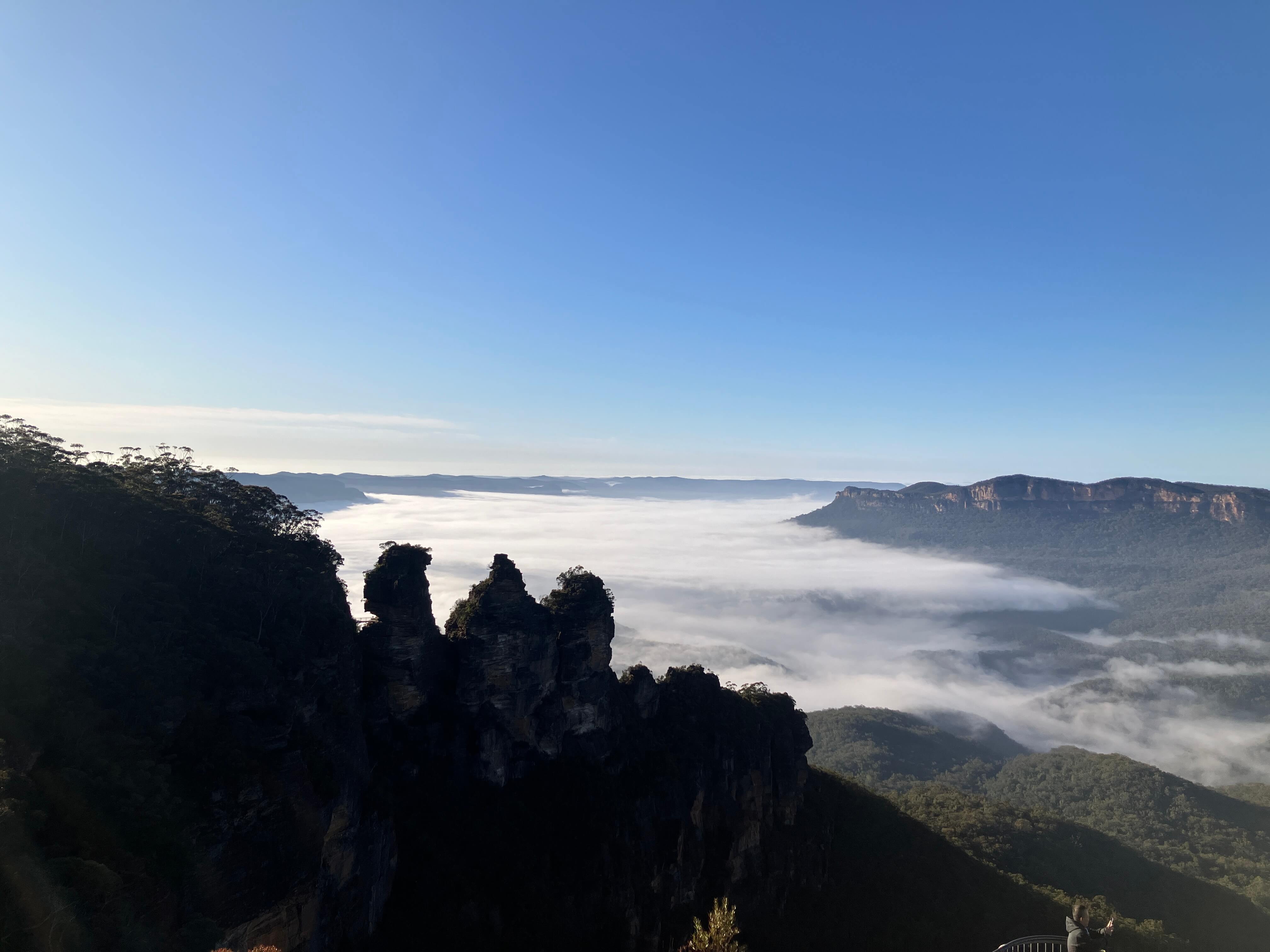 A photograph of the Three Sisters in the Blue Mountains, NSW, Australia.