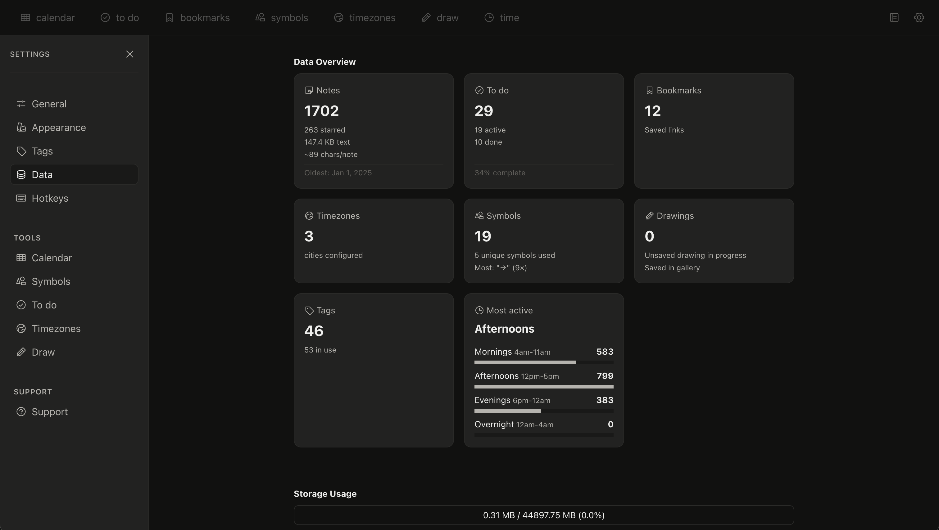 Tabba data export and import settings