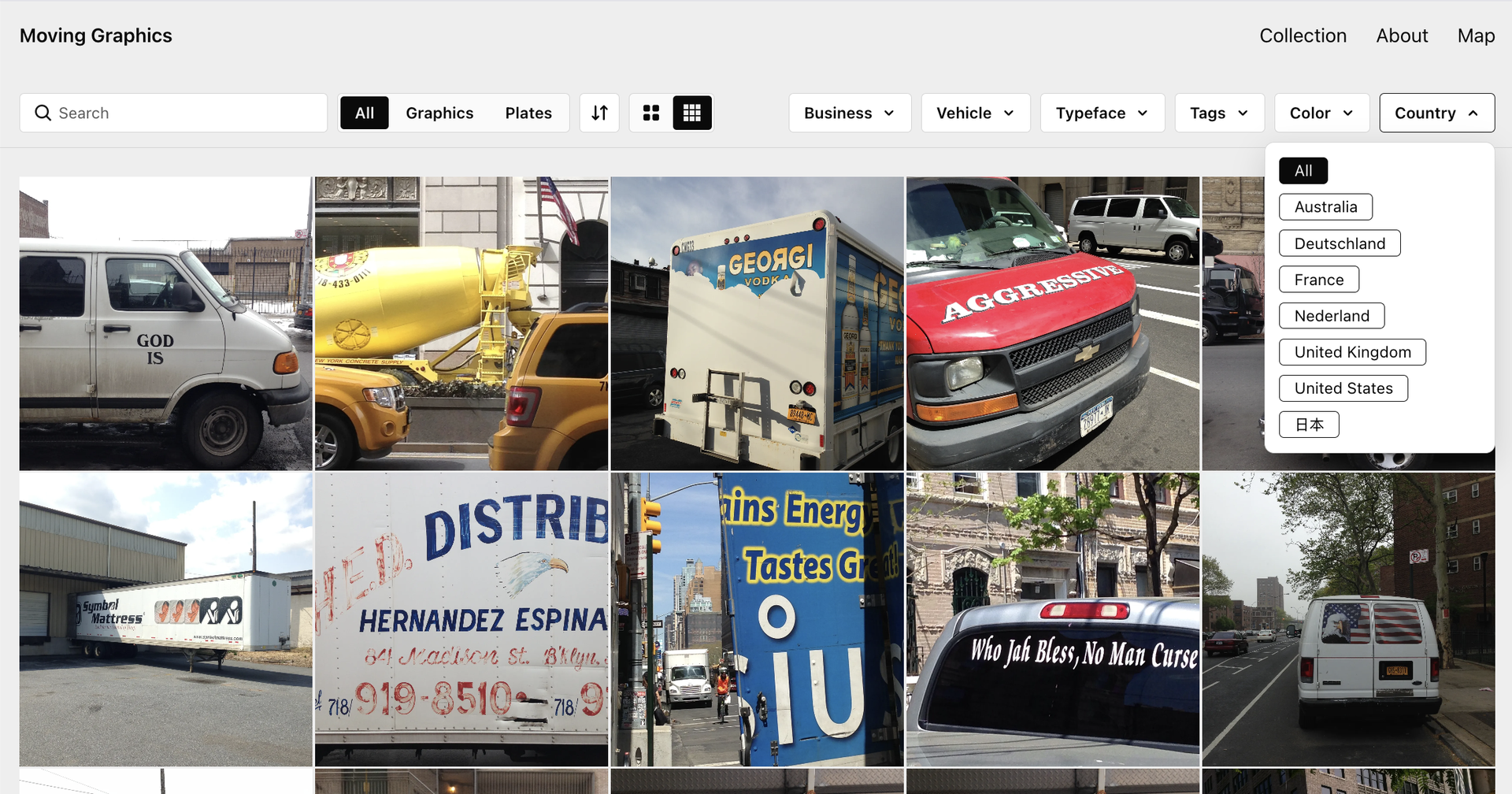 A screenshot of the Moving Graphics website