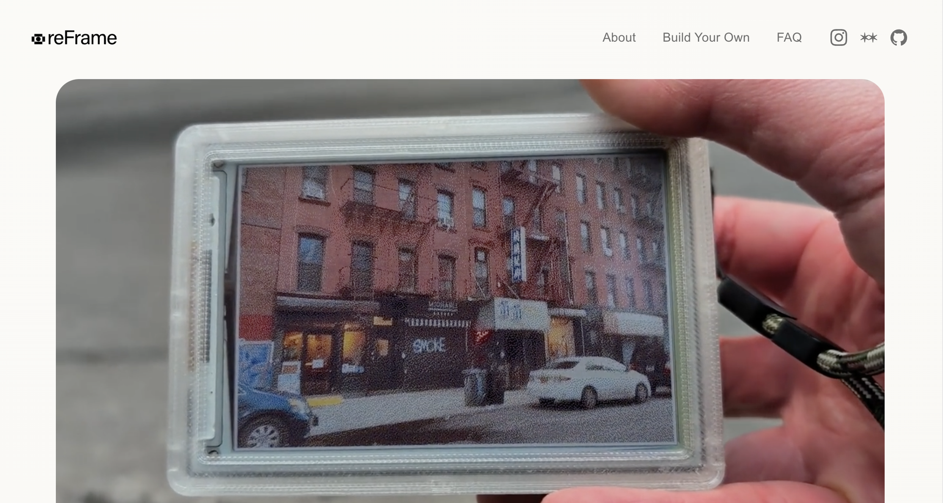 A screenshot of the reFrame – ePaper Camera website