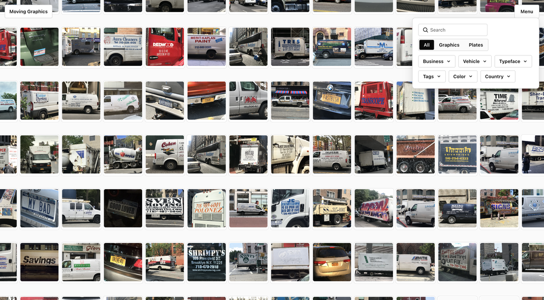 A screenshot of the Moving Graphics infinite scroll grid